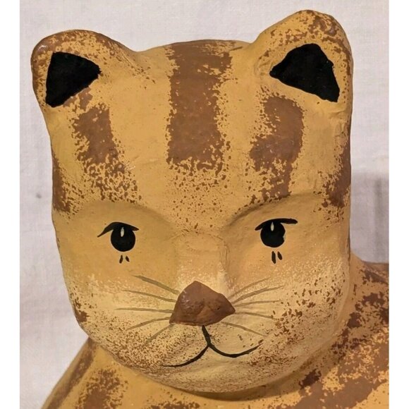 Cat Paper Mache Folk Art Hand Made Anthropomorphic Tabby Orange Kitty Primitive - Picture 2 of 16